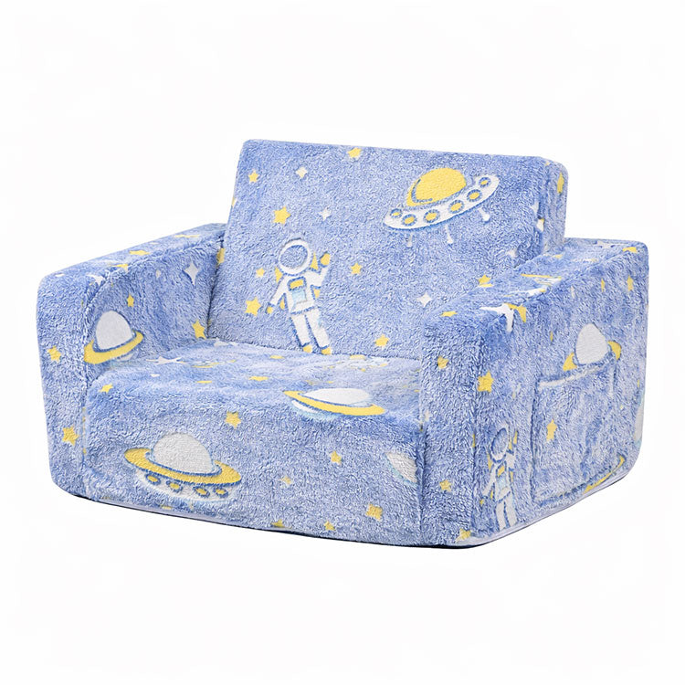 Cartoon Foldable Kids Sofa & Sleeper Bed - Glow-in-the-Dark Stars - Soft Single Foam Chair