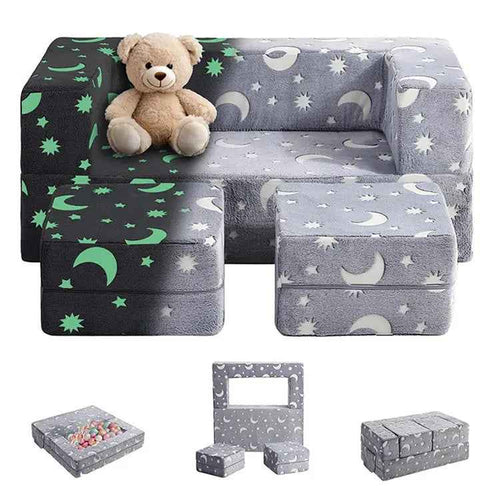 Magical Glow - in - the - Dark Modular Play Sofa - Foldable Flannel Blocks for Toddlers - 