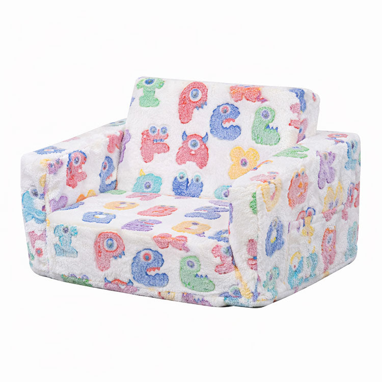 Cartoon Foldable Kids Sofa & Sleeper Bed - Glow-in-the-Dark Stars - Soft Single Foam Chair