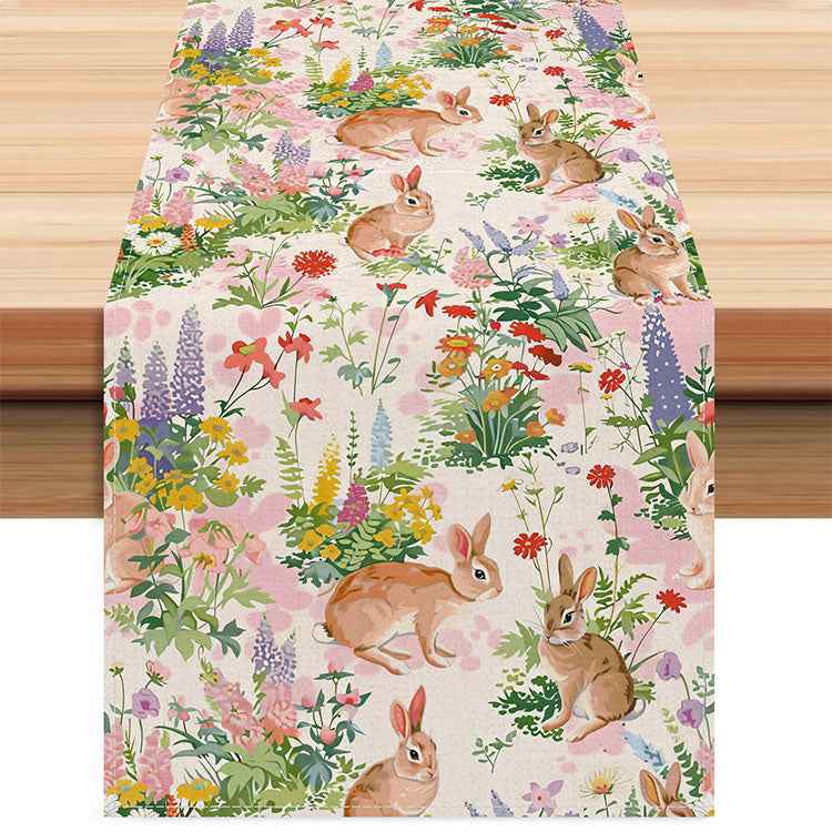 Easter Table Runner with Bunny and Egg Print - Spring Holiday Home Decor
