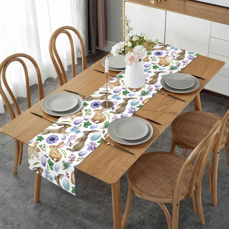 Easter Table Runner with Bunny and Egg Print - Spring Holiday Home Decor