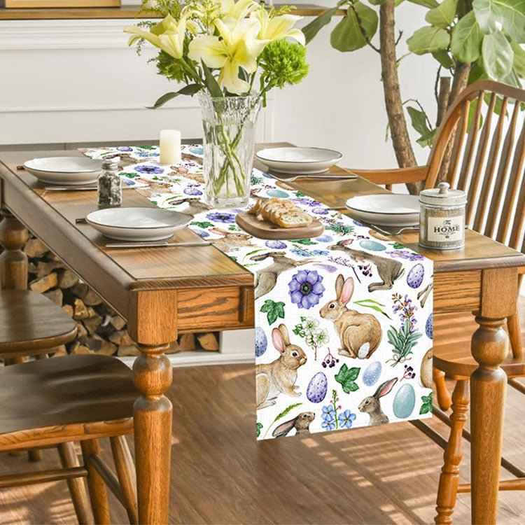 Easter Table Runner with Bunny and Egg Print - Spring Holiday Home Decor