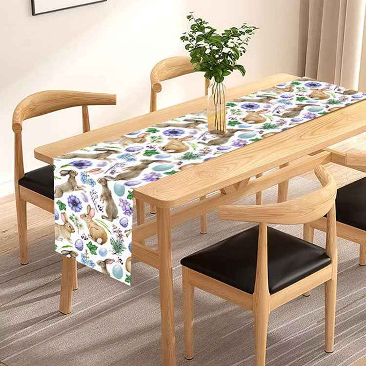 Easter Table Runner with Bunny and Egg Print - Spring Holiday Home Decor