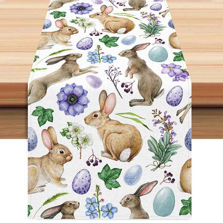 Easter Table Runner with Bunny and Egg Print - Spring Holiday Home Decor