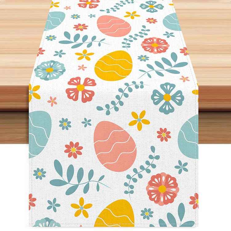 Easter Table Runner with Bunny and Egg Print - Spring Holiday Home Decor
