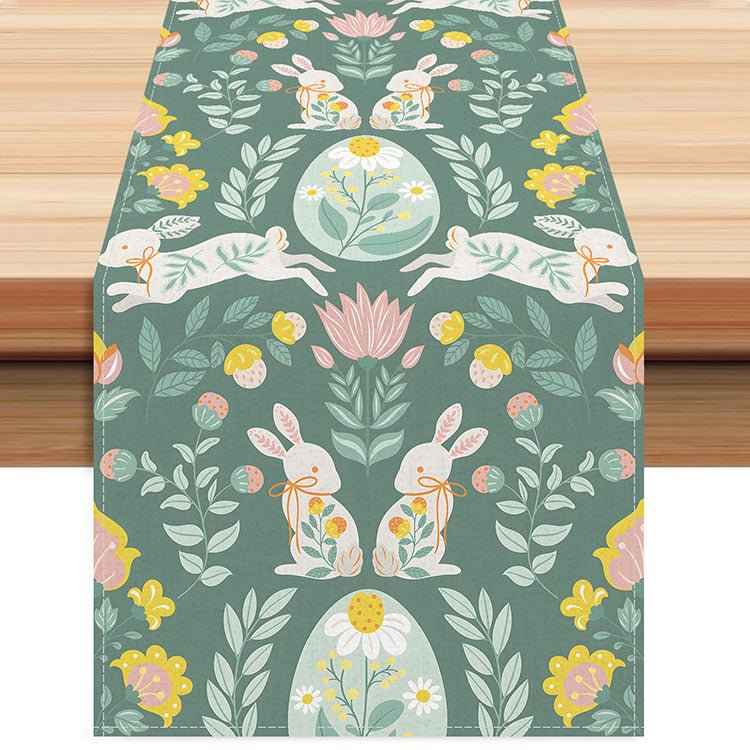 Easter Table Runner with Bunny and Egg Print - Spring Holiday Home Decor