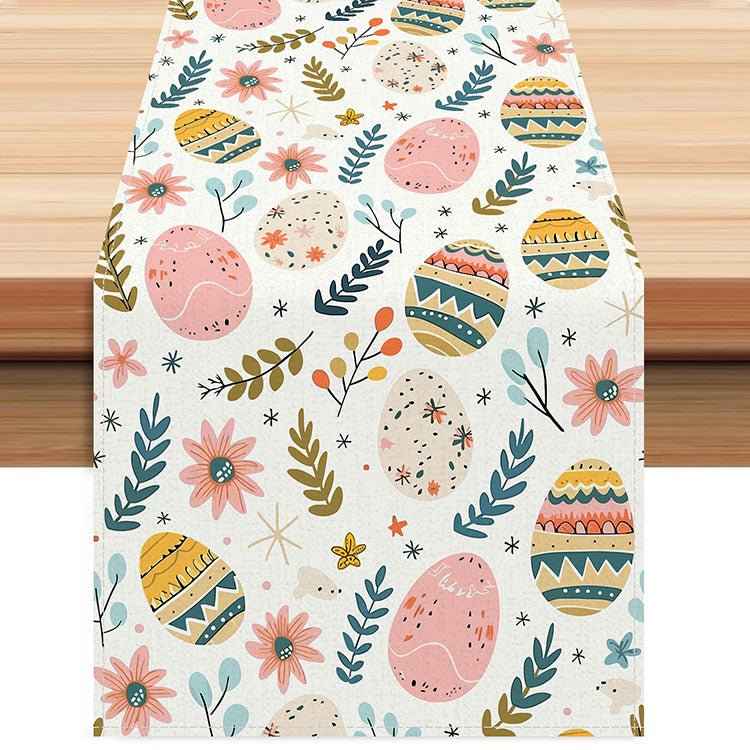 Easter Table Runner with Bunny and Egg Print - Spring Holiday Home Decor