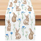 Easter Table Runner with Bunny and Egg Print - Spring Holiday Home Decor