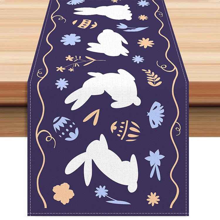 Easter Table Runner with Bunny and Egg Print - Spring Holiday Home Decor