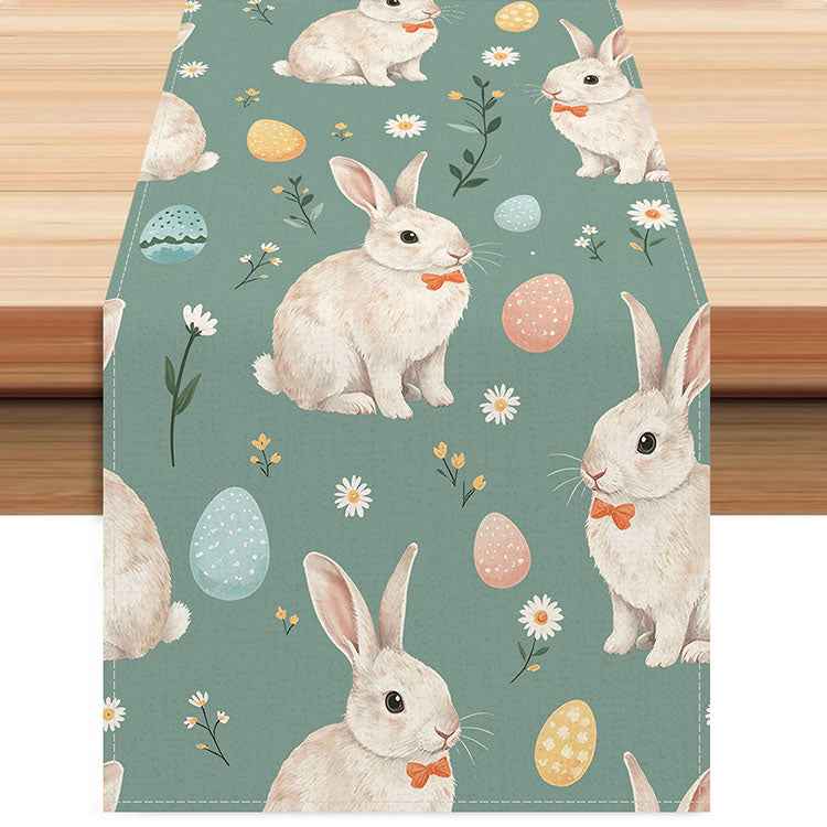 Easter Table Runner with Bunny and Egg Print - Spring Holiday Home Decor