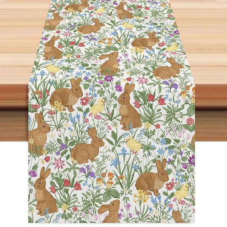 Easter Table Runner with Bunny and Egg Print - Spring Holiday Home Decor
