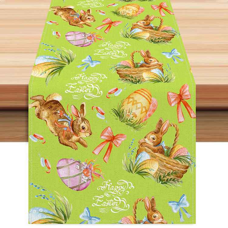 Easter Table Runner with Bunny and Egg Print - Spring Holiday Home Decor