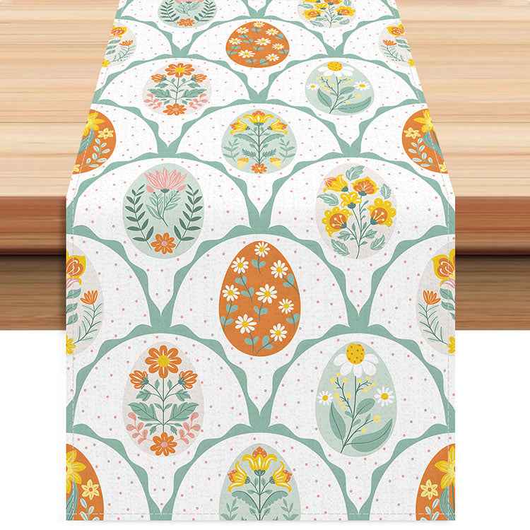 Easter Table Runner with Bunny and Egg Print - Spring Holiday Home Decor