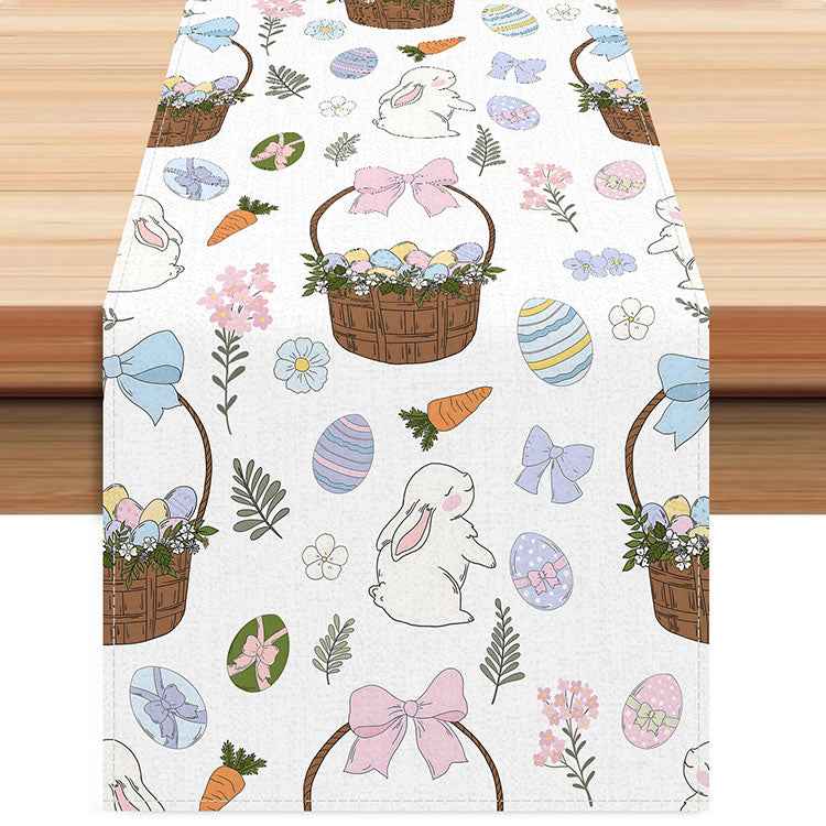 Easter Table Runner with Bunny and Egg Print - Spring Holiday Home Decor