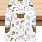 Easter Table Runner with Bunny and Egg Print - Spring Holiday Home Decor