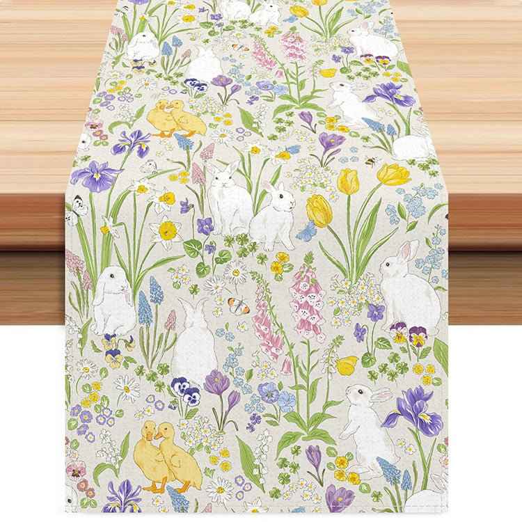 Easter Table Runner with Bunny and Egg Print - Spring Holiday Home Decor