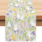 Easter Table Runner with Bunny and Egg Print - Spring Holiday Home Decor
