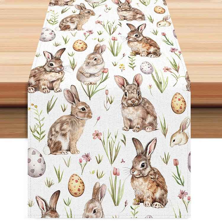 Easter Table Runner with Bunny and Egg Print - Spring Holiday Home Decor