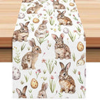 Easter Table Runner with Bunny and Egg Print - Spring Holiday Home Decor