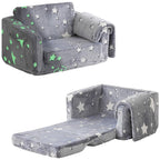 Cartoon Foldable Kids Sofa & Sleeper Bed - Glow-in-the-Dark Stars - Soft Single Foam Chair