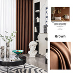 Brown blackout curtains in a modern living room