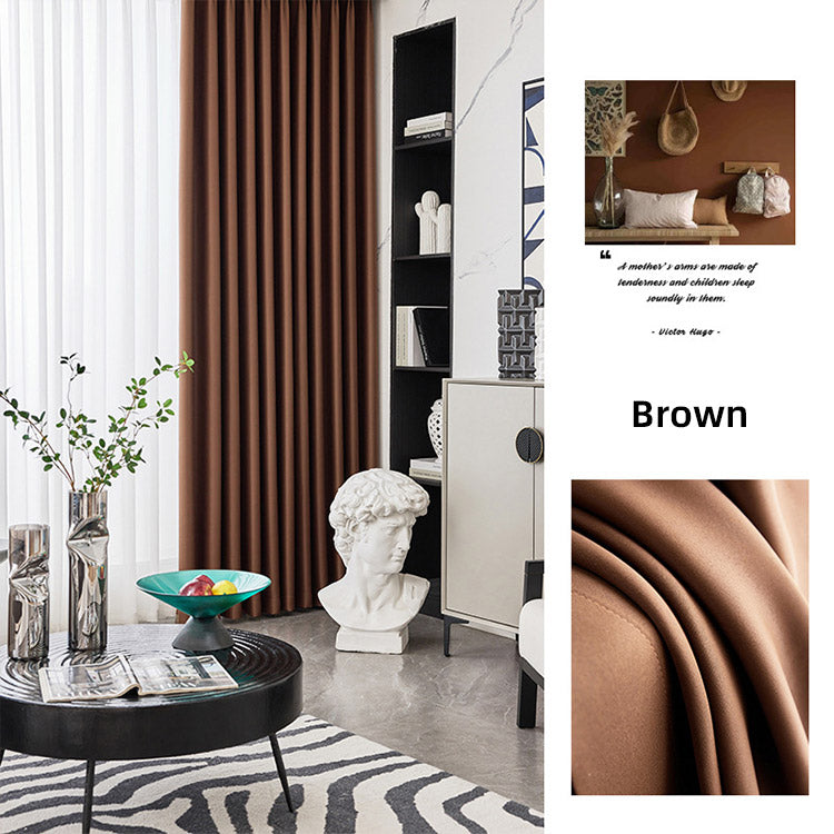 Brown blackout curtains in a modern living room