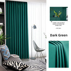 Dark green blackout curtains in a modern living room