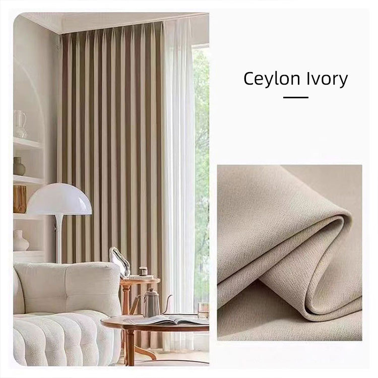Ceylon ivory cotton linen curtains with striped pattern in a modern living room