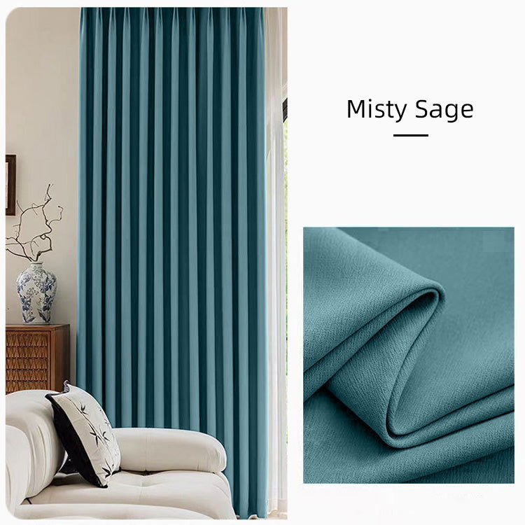 Misty sage green cotton linen curtains in a modern interior