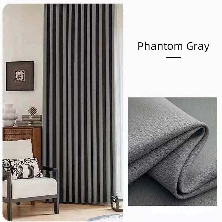 Phantom gray cotton linen curtains in a neutral living room