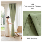 Cardamom green thick blackout cotton linen curtains with a rope tie-back