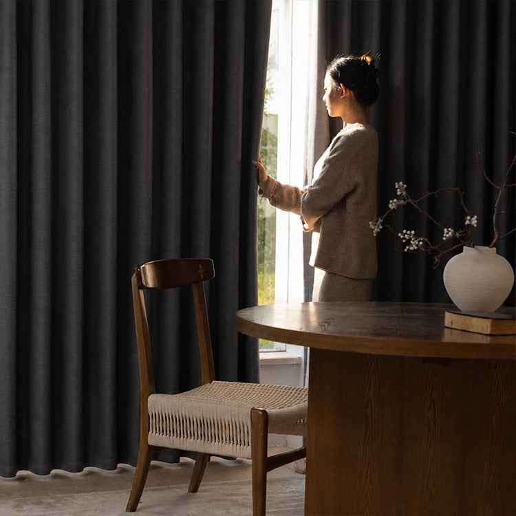 Heavyweight 100% Blackout Cotton Linen Curtains - Soundproof & Sun Blocking, Multi-Color