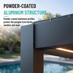 Powder-coated aluminum pergola frame resistant to rust and UV