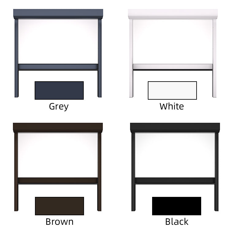 Outdoor blind frame color options: grey, white, brown and black