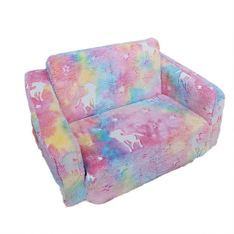 Cartoon Foldable Kids Sofa & Sleeper Bed - Glow-in-the-Dark Stars - Soft Single Foam Chair