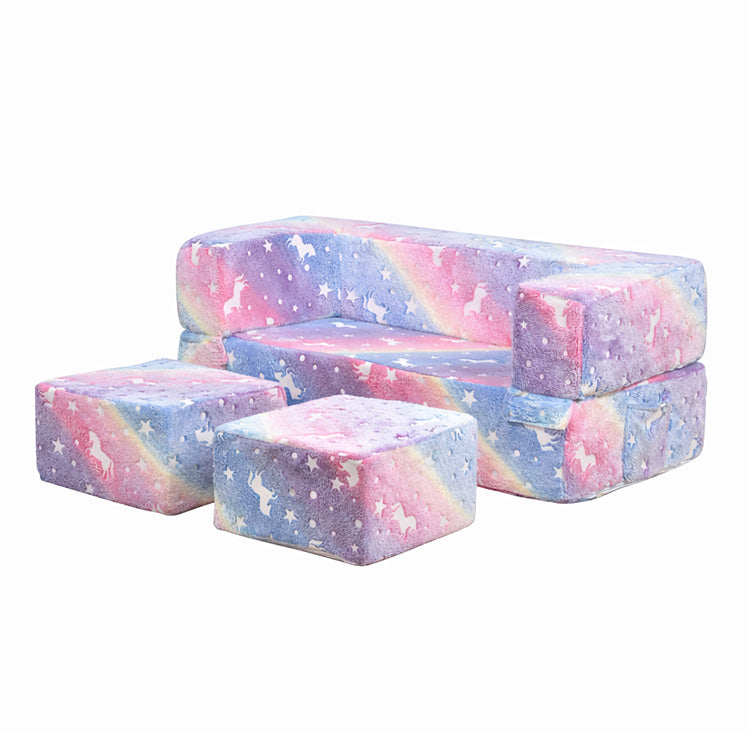 Magical Glow-in-the-Dark Modular Play Sofa - Foldable Flannel Blocks for Toddlers