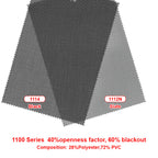 1100 series outdoor blind fabric: 40% openness, 60% blackout, 28% polyester 72% PVC, Black and Slate