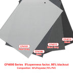 CF4000 series outdoor blind fabric: 5% openness, 95% blackout, 30% polyester 70% PVC, Pearl Grey, Slate, Black Grey, Black