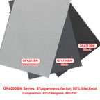 GF4000BN series outdoor blind fabric: 5% openness, 95% blackout, 42% fiberglass 58% PVC, Pearl Grey, Slate, Black