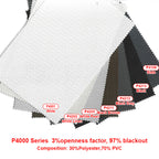 P4000 series outdoor blind fabric: 3% openness, 97% blackout, 30% polyester 70% PVC, 7 color options
