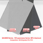 QC4000 series outdoor blind fabric: 10% openness, 90% blackout, 30% polyester 70% PVC, White Pearl, Black Grey, Slate