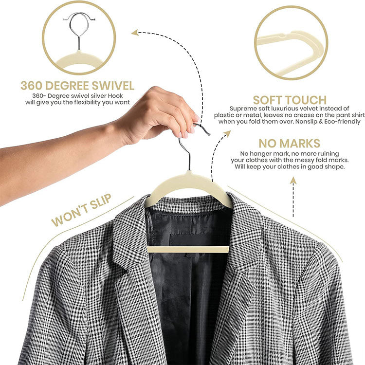Premium Non-Slip Velvet Hangers - Ultra-Thin Space Saving Flocked Hangers