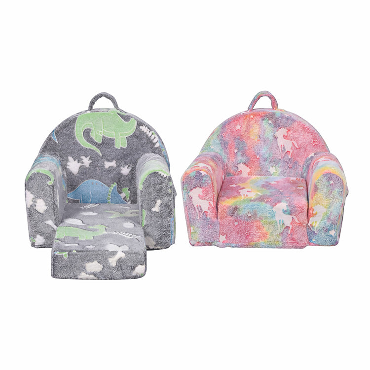 Compressible Glow-in-the-Dark Kids Sofa Bed - Single Cartoon Foam Chair