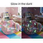 Cartoon Foldable Kids Sofa & Sleeper Bed - Glow-in-the-Dark Stars - Soft Single Foam Chair