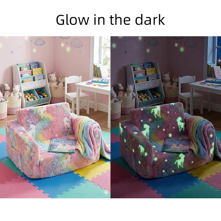 Cartoon Foldable Kids Sofa & Sleeper Bed - Glow-in-the-Dark Stars - Soft Single Foam Chair