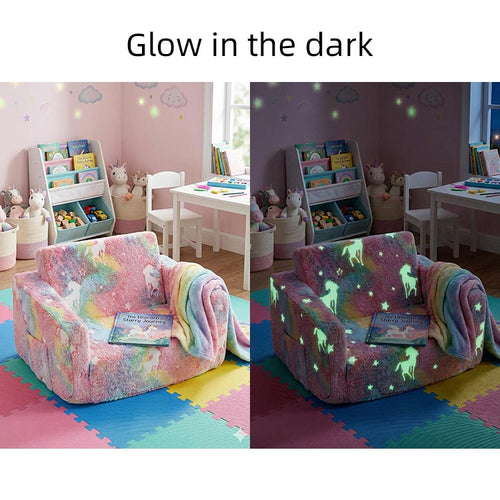 Cartoon Foldable Kids Sofa & Sleeper Bed - Glow-in-the-Dark Stars - Soft Single Foam Chair
