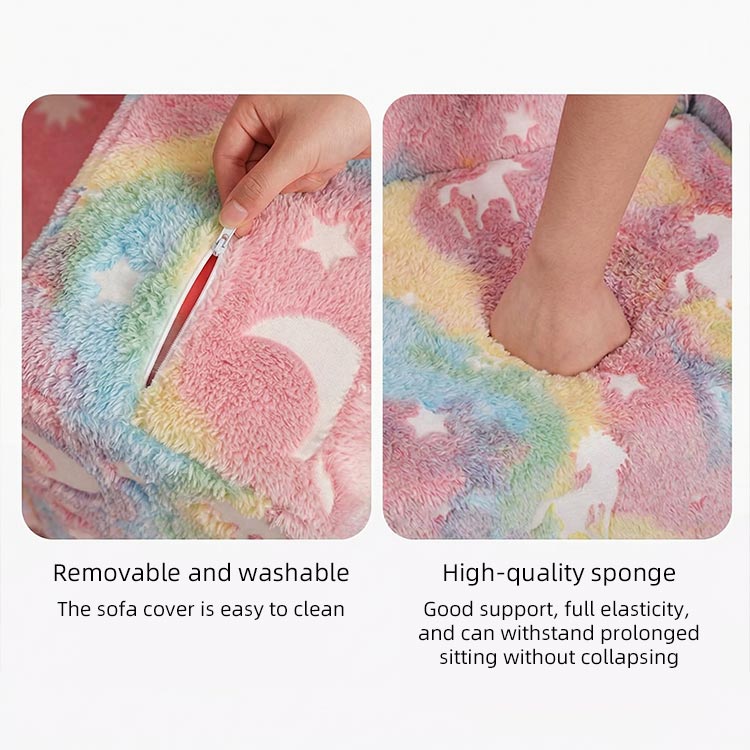 Cartoon Foldable Kids Sofa & Sleeper Bed - Glow-in-the-Dark Stars - Soft Single Foam Chair