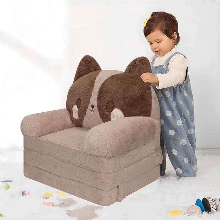 Kawaii Cat Kids Flip-Out Sofa | Premium Embroidered Animal Sleeper Bed