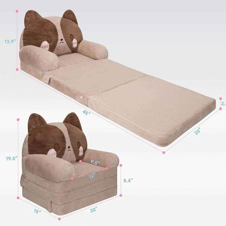 Kawaii Cat Kids Flip-Out Sofa | Premium Embroidered Animal Sleeper Bed