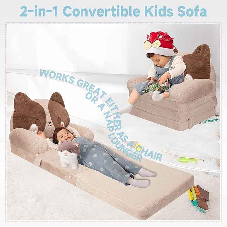 Kawaii Cat Kids Flip-Out Sofa | Premium Embroidered Animal Sleeper Bed